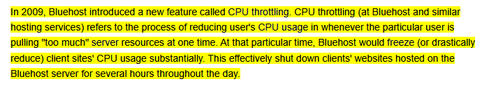 Bluehost throttling CPU