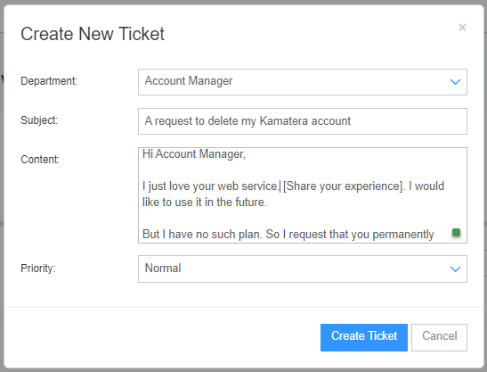 Kamatera Support Ticket
