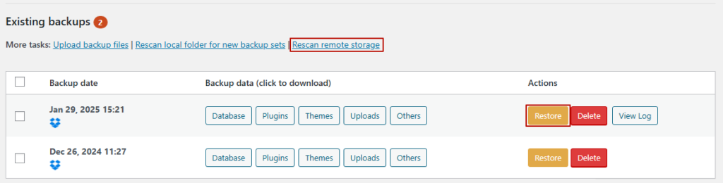 rescan remote storage