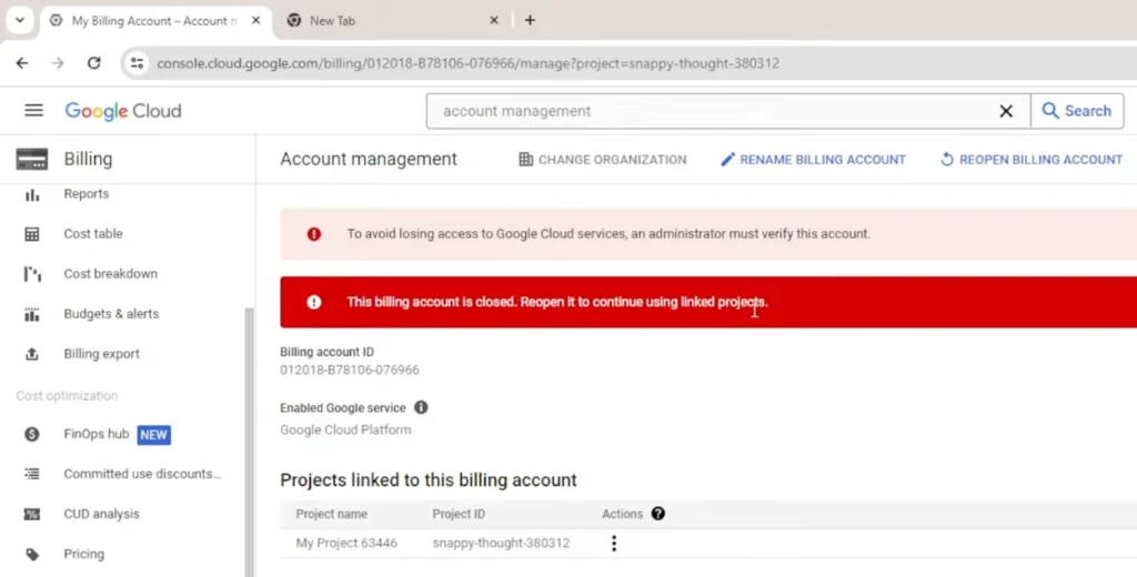 gcp-3 billing ac closed now