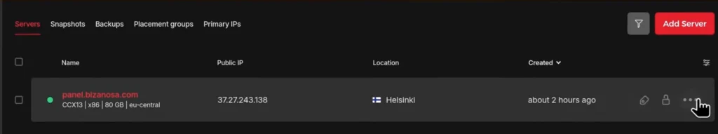 delete hetzner server