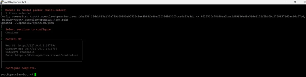model configure complete